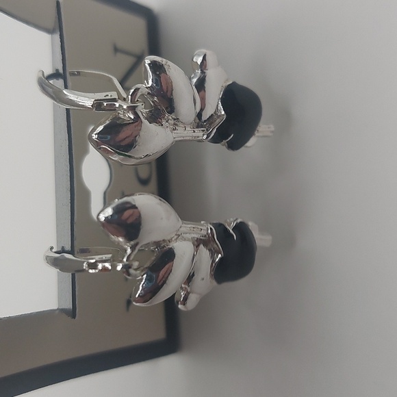 Napier Silver Tone Simulated Crystal Enamel Panda Earrings - Picture 4 of 14